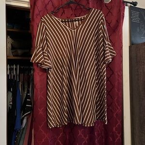 Tickled Teal Brown and White Striped Blouse
